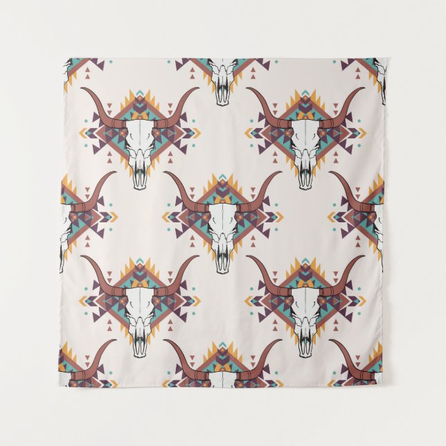 Tapiz Calavera de toros tribales: Boho Seamless (Anverso)