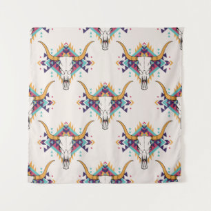 Tapiz Calavera de toros tribales: Boho Seamless