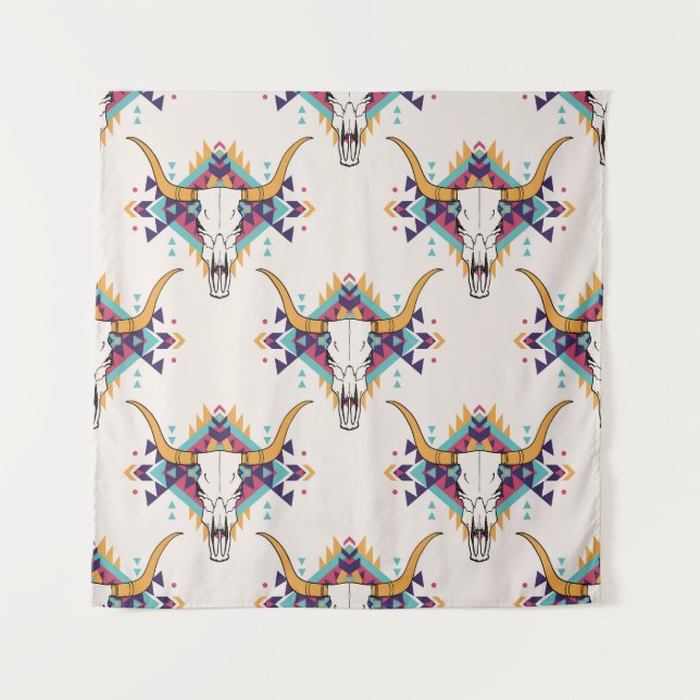 Tapiz Calavera de toros tribales: Boho Seamless (Anverso)