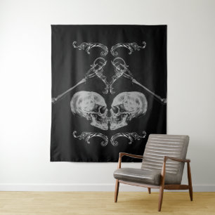 Tapiz "Calavera enamorada" esqueletos vintage negro