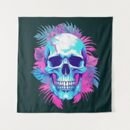 Tapiz Calavera floral al estilo de la onda de vapor