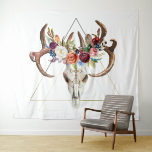 Tapiz Calavera floral de boho geométrico