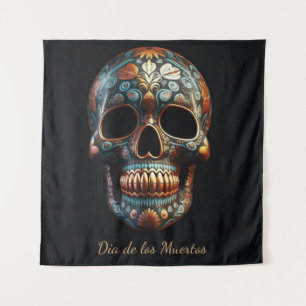 Tapiz Calavera personalizada de oro y turquesa del Día d