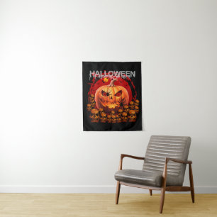 TAPIZ CALAVERAS DE CALABAZA ESQUELETO HALLOWEEN