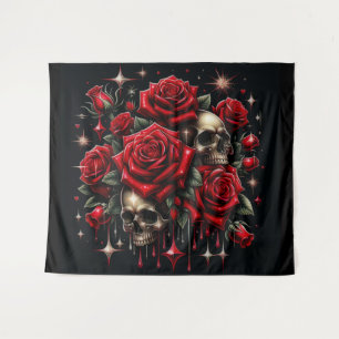 Tapiz Calaveras Doradas & Rosas Rojas Brillan Glamour Gó
