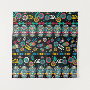 Tapiz Calaveras tribales de Boho: patrón colorido.