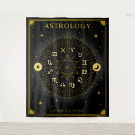 Tapiz Calendario Zodiaco de Astrología - Negro