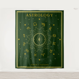 Tapiz Calendario Zodiaco de Astrología - Verde
