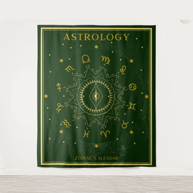 Tapiz Calendario Zodiaco de Astrología - Verde (Anverso)