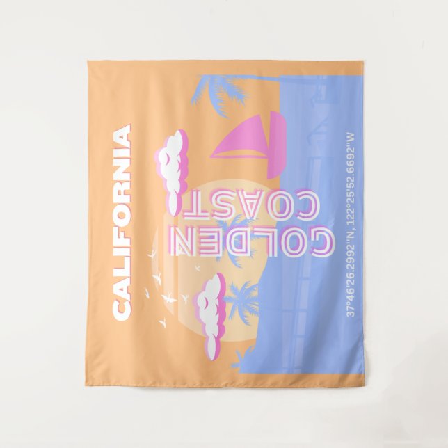 Tapiz California, Beach, arte de viajes (Anverso)