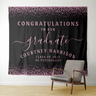 Tapiz Caligrafía de escritura Purpurina rosa de graduaci