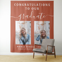 Tapiz Caligrafía de guión dos fotos graduación | Naranja