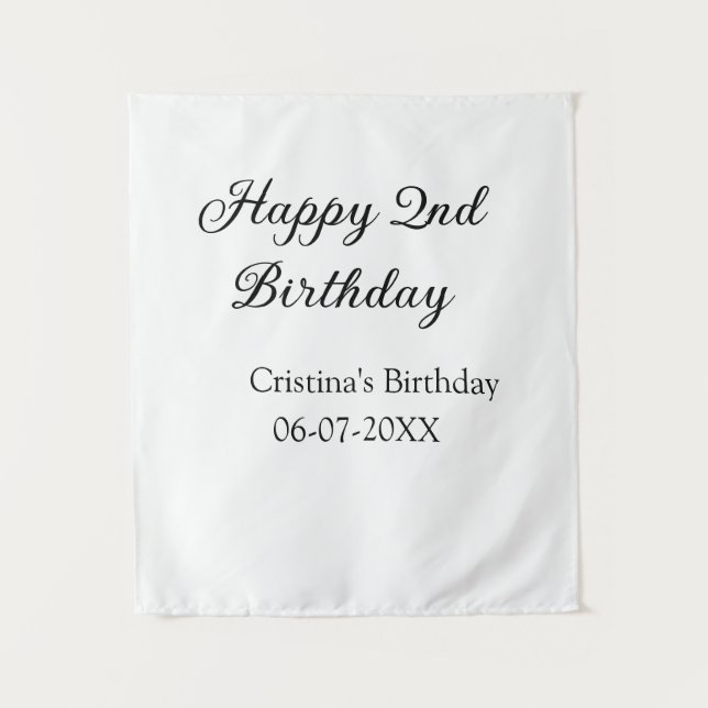 Tapiz caligrafía simple mínima feliz segundo cumpleaños (Anverso)