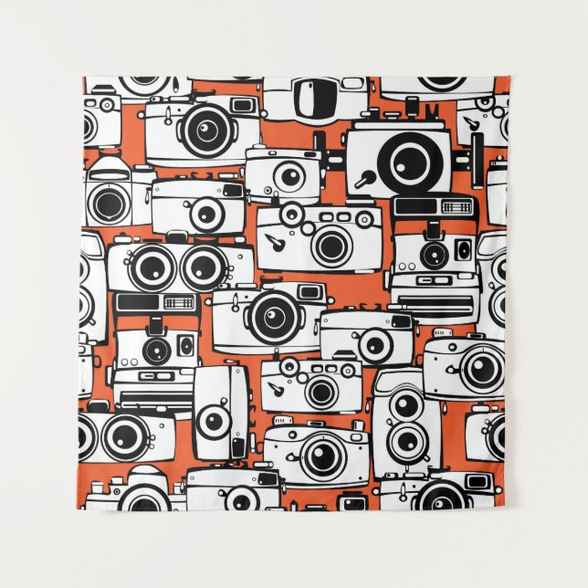 Tapiz Cámaras de cine antiguas, patrón sin fisuras. (Anverso)