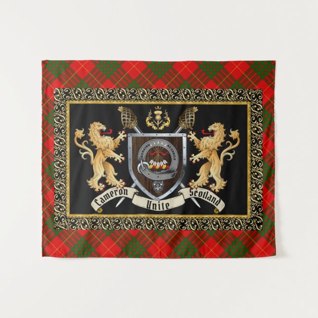 Tapiz Cameron Clan Badge & Motto con Leones (Anverso (horizontal))