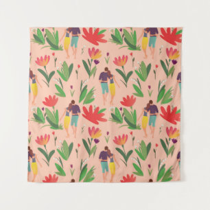 Tapiz caminatas de pareja enamoradas entre flores