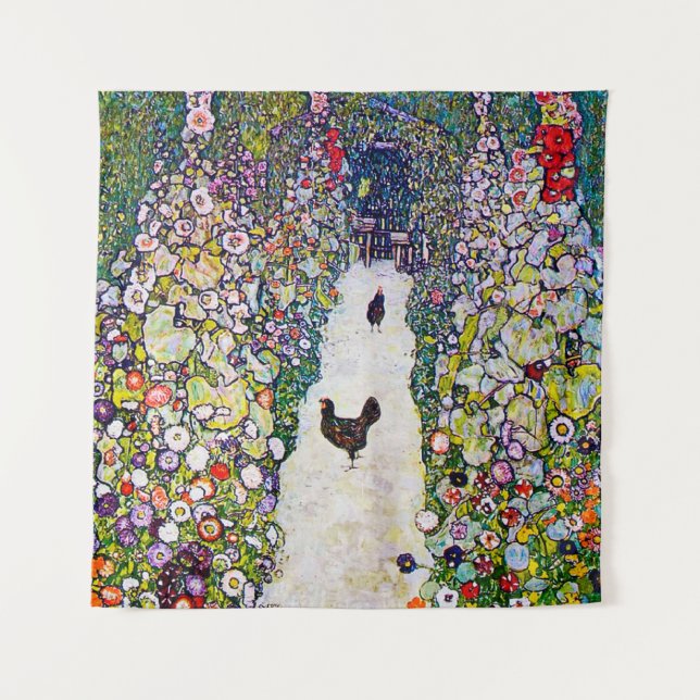 Tapiz Camino Jardín con Pollos, Gustav Klimt (Anverso)