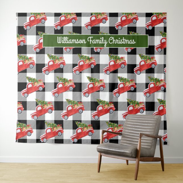 Tapiz Camión de fotos de camionetas de Navidades rústico (In situ (horizontal))