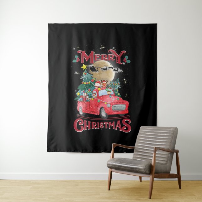 Tapiz Camión de Santa Cruz Roja Vintage navideña (In situ)