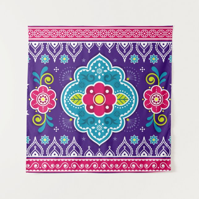 Tapiz Camiones de arte indio y paquistaní sin fisuras (Anverso)