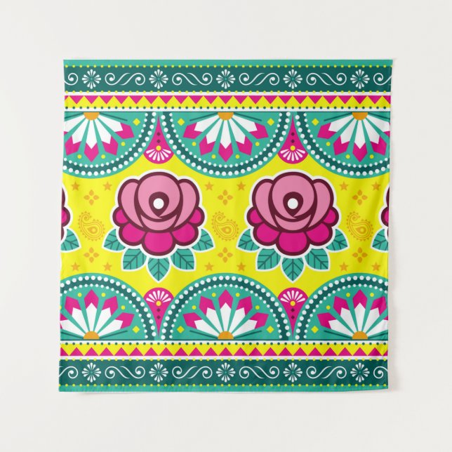 Tapiz Camiones de arte indio y paquistaní sin fisuras (Anverso)