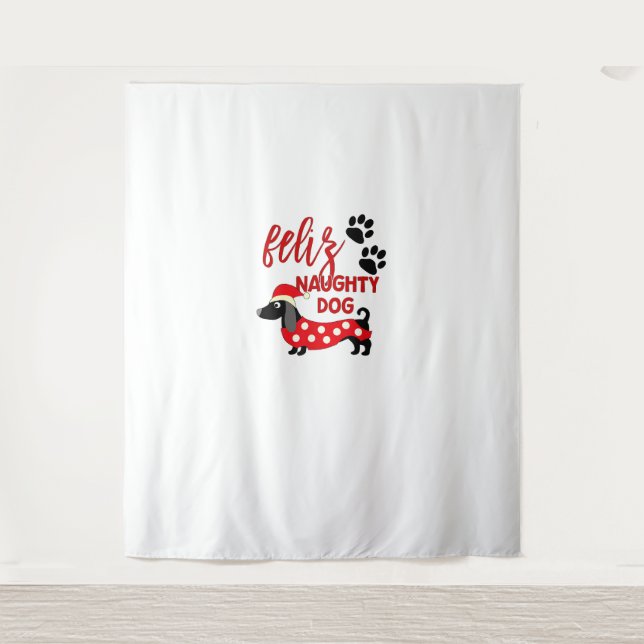 Tapiz Camisas de Navidades de Dachshund _ Divertida Feli (Anverso)