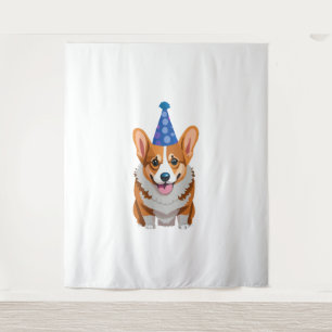 Tapiz Camiseta clásica Corgi Cumpleaños Azul
