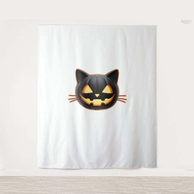 Tapiz Camiseta clásica de Emoji de gato negro o'Lantern (Anverso)