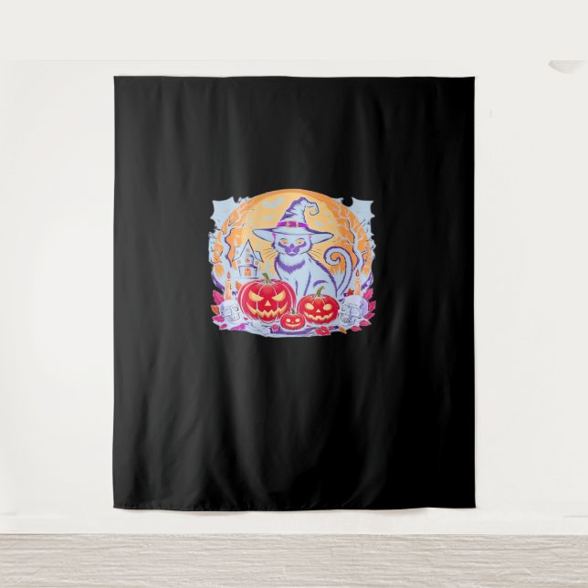 Tapiz Camiseta Clásica de Halloween Ghost Pumpkin Cat (Anverso)