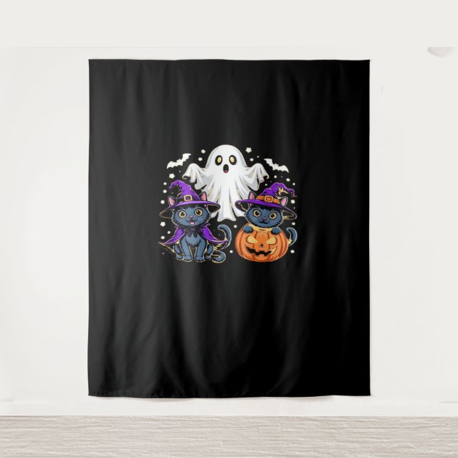 Tapiz Camiseta Clásica de Halloween Ghost Pumpkin Cat_3 (Anverso)