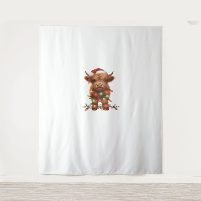 Tapiz Camiseta clásica de vaca Highland para navidades (Anverso)