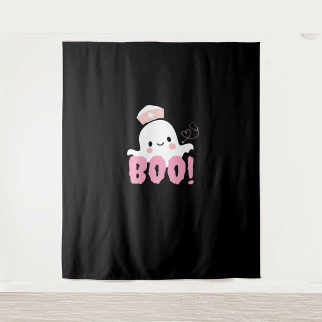 Tapiz Camisetas de enfermería de Halloween ¡Boo femenino (Anverso)