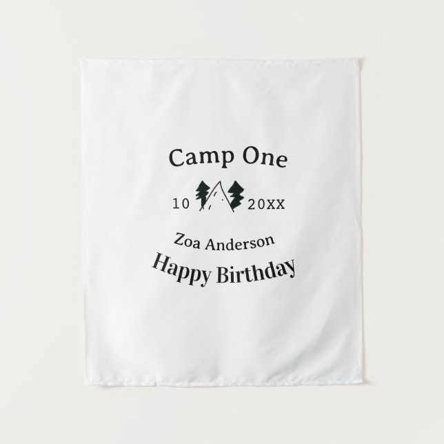 Tapiz Campamento un feliz cumpleaños nombre fecha campin (Anverso)