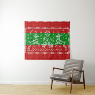 Tapiz Campanas de jingle de suéter feo Navidad renos cro