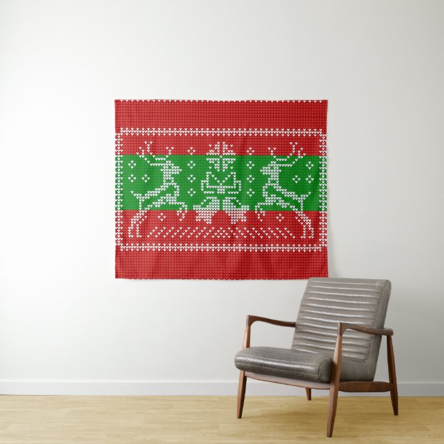 Tapiz Campanas de jingle de suéter feo Navidad renos cro (In situ (horizontal))
