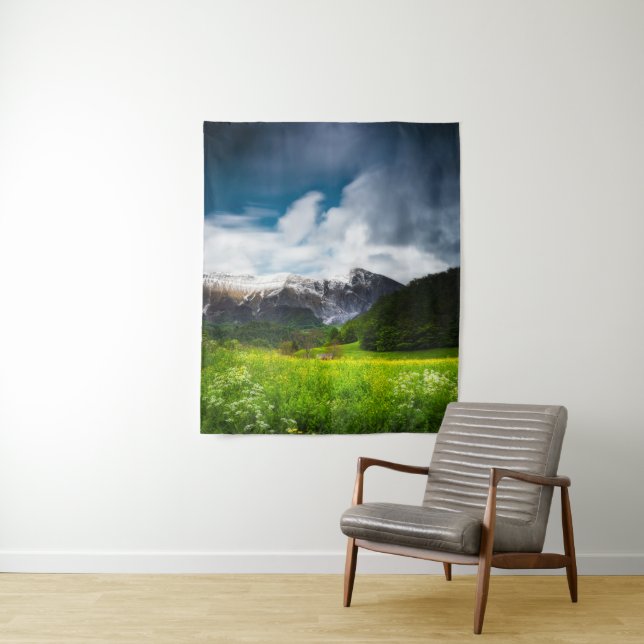 Tapiz Campo de flores de primavera bajo el monte Krn (In situ)