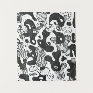 Tapiz camuflaje de estilo doodle abstracto, negro