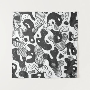 Tapiz camuflaje de estilo doodle abstracto, negro