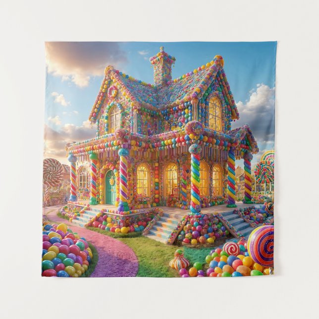 Tapiz Candy House con detalles coloridos (Anverso)