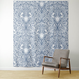 Tapiz Cangrejo y maleza marina, verano costero en blanco