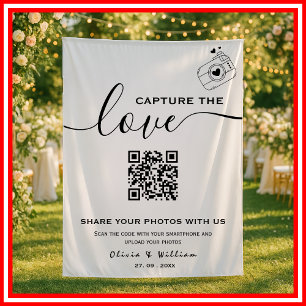 Tapiz Captura el Amor Código QR de Foto de Fondo de Boda