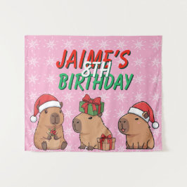 Tapiz Capybara Rosa Navidad Cumpleaños