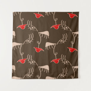 Tapiz Cara de mujer de una línea: patrón abstracto.