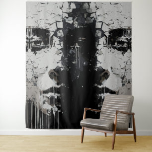 Tapiz Cara Fragmentada: expresión abstracta oscura