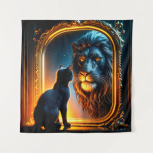 Tapiz Cara-off del gato negro y el espejo del león