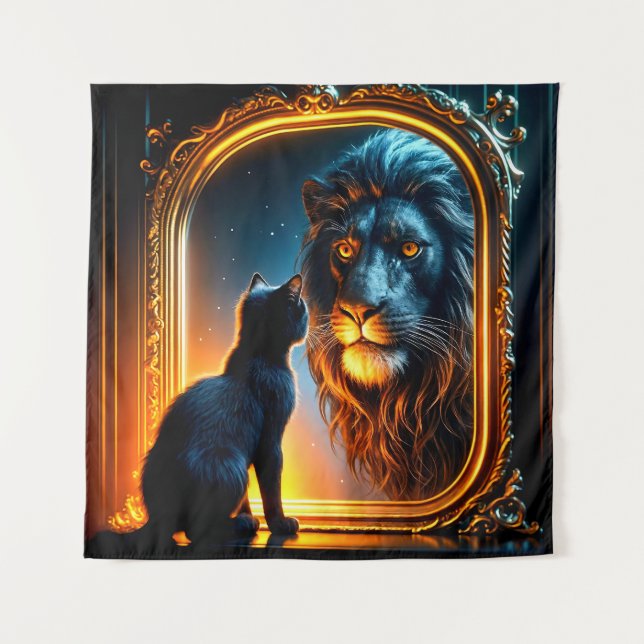 Tapiz Cara-off del gato negro y el espejo del león (Anverso)