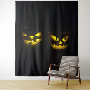 Tapiz Caras de calabaza amarilla sobre negro