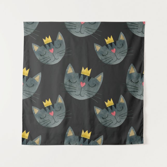 Tapiz Caras de gato acuarela, sin costura. (Anverso)