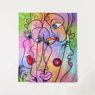 Tapiz Caras de Mujeres Abstractas - Dibujo de Estilo Cub