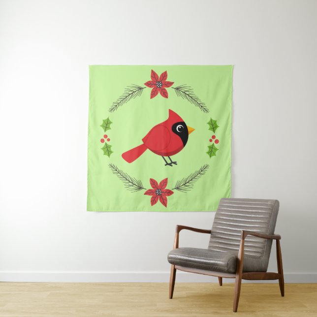 Tapiz Cardenal rojo Personalizado con flores (In situ)